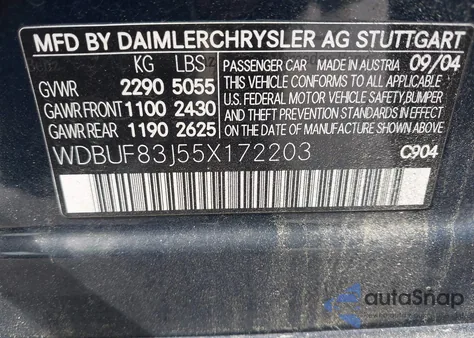 2005 Mercedes-Benz E 500 4Matic z USA, uszkodzony, nr VIN WDBUF83J55X172203